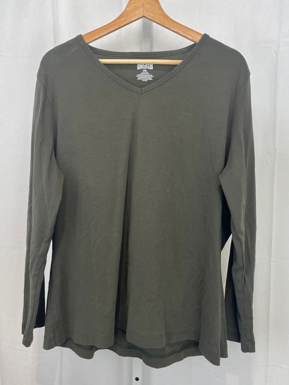 DULUTH Trading Longtail Tee V Neck Long Sleeve Shirt Top Cotton Green Gray 2XL